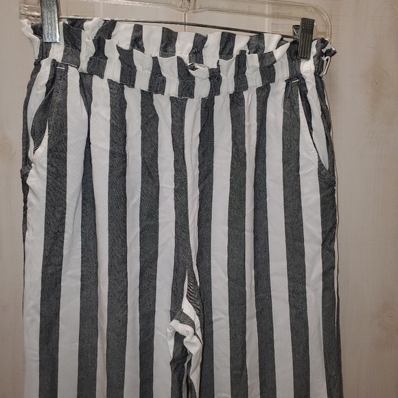 AMERICAN Eagle Wide Leg PaperBag Striped Pants w/ Pockets! - Picture 3 of 12